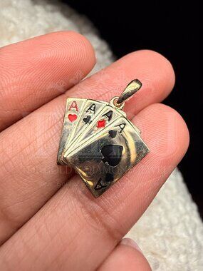 14K Two Tone Gold A Poker Pendant